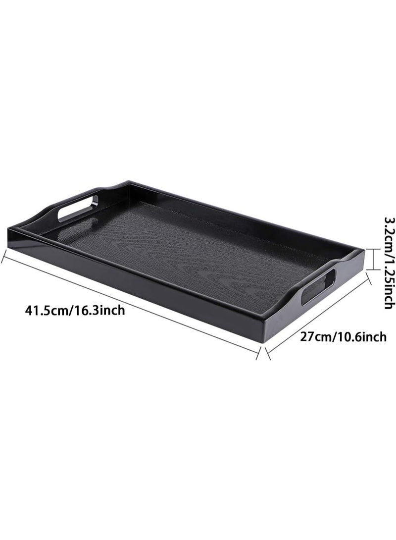 Large Serving Tray, Plastic Ottoman Tray with Cutout Handles, Rectangle Butler Tray for Breakfast in Bed, Coffee Table Decor, Party (Black) - Image 2